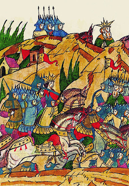 Миниатюра. Борьба Тимура с Тохтамышем