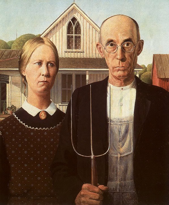 «Американская Готика» Вуда - картина, которая уже более 80 лет является мишенью для едких шуток и пародий