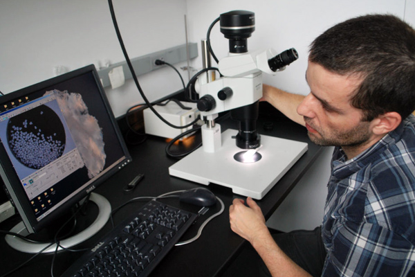 Леопольдо Пена изучает образец осадочной породы. Фото: Kim Martineau / sciencemag.org