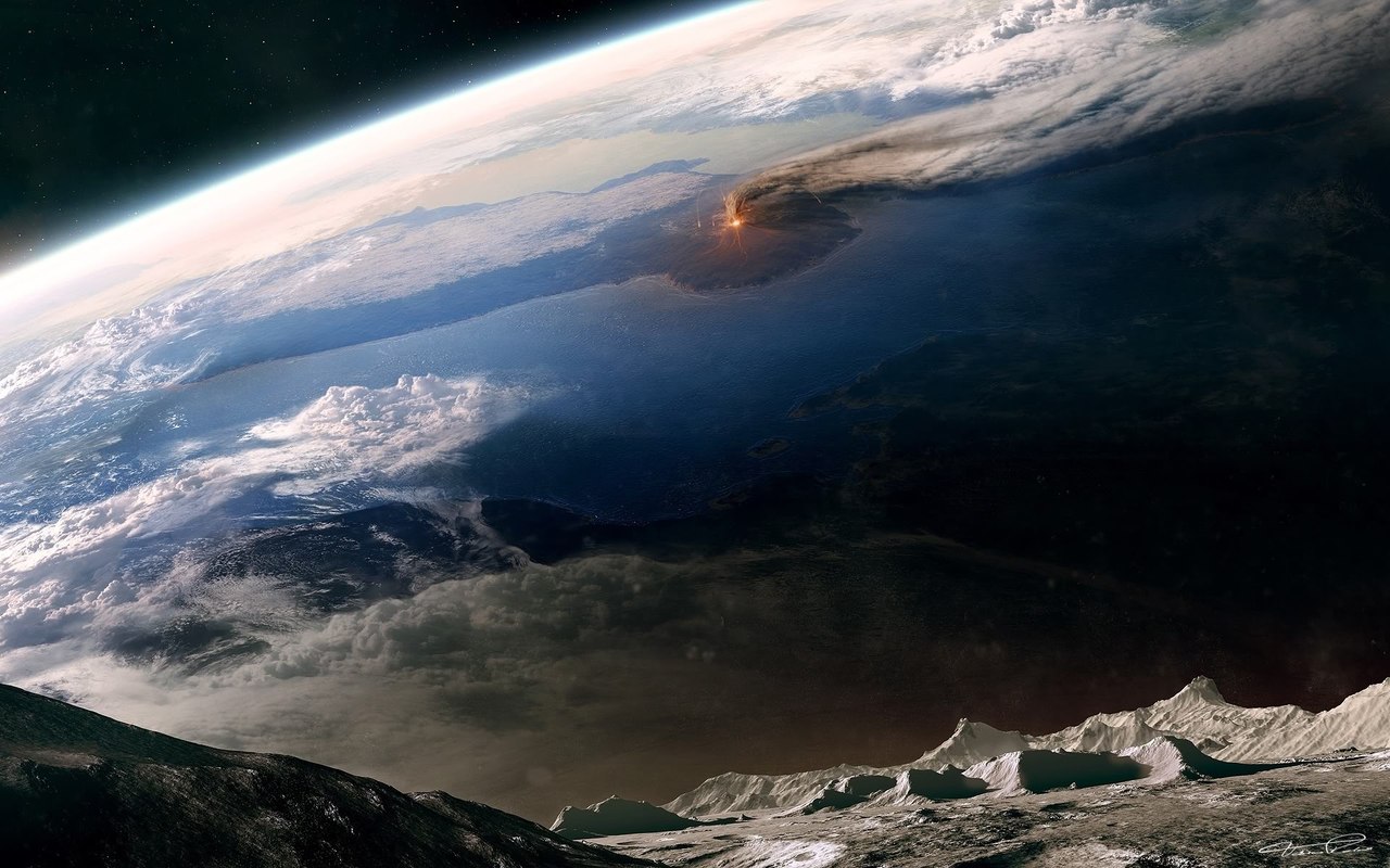 Извержения вулканов, вид из космоса